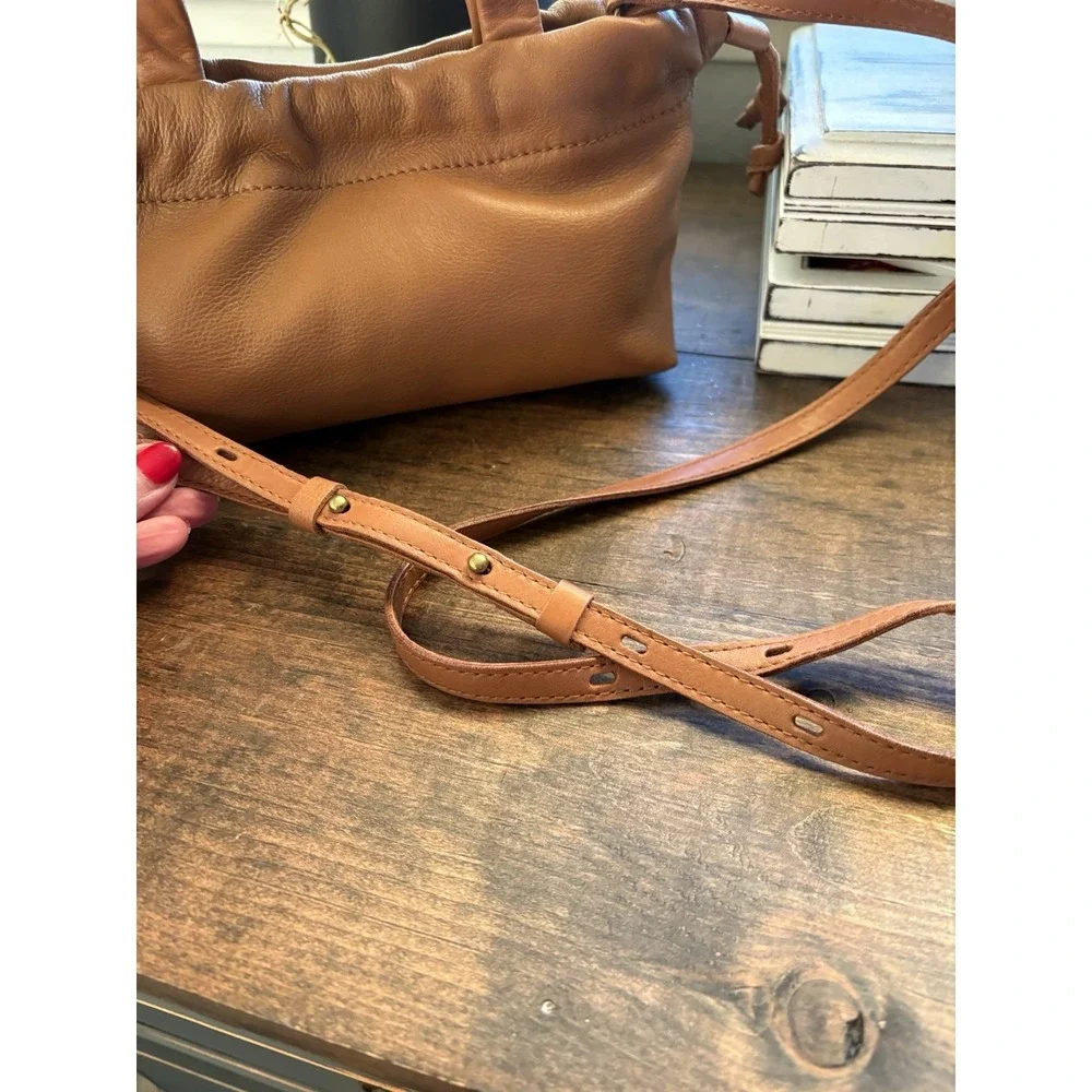 MADEWELL The Piazza Mini Caramel Genuine Leather Crossbody Bag Drawstring